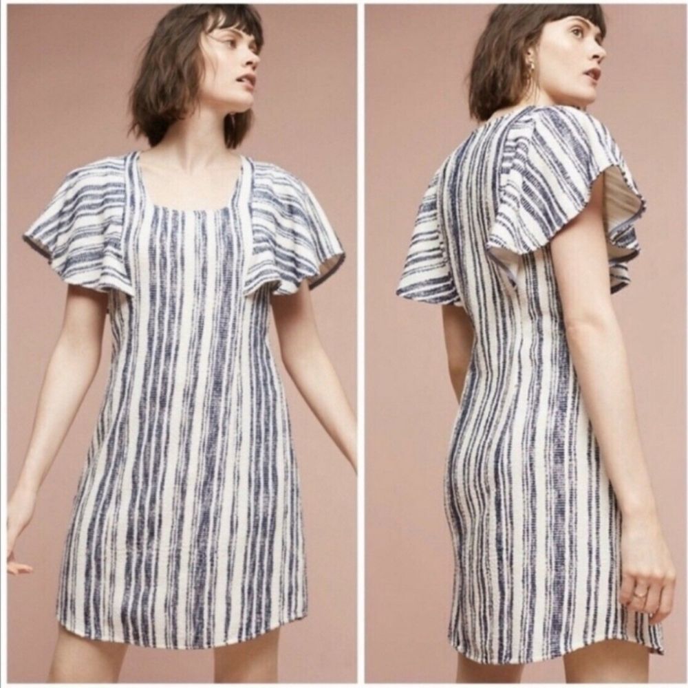 Anthropologie Akemi + Kin Jovanie Textured Coastal Flutter Sleeve Dress Size XSP